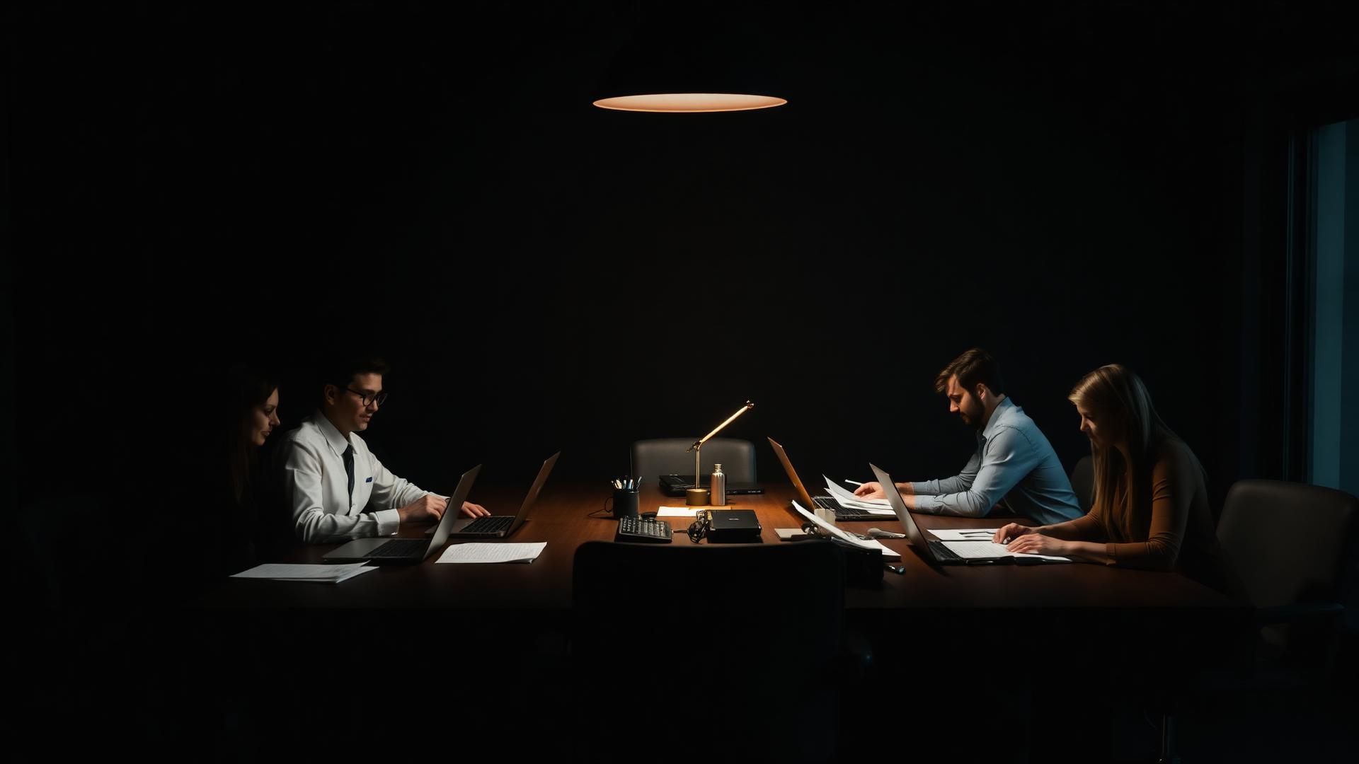 A small leadership team working through an operating plan at a boardroom table